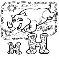 Раскраски с азбукой - Н носорог настроение