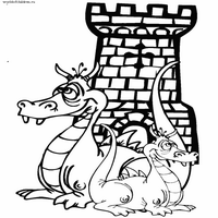 Раскраски с драконами - два дракона к башни
