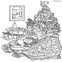 Раскраски с драконами - у новогодней елки
