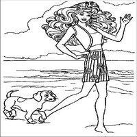 Раскраски с Барби (Barbi) и ее друзьями - на пляже с собачкой