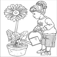 Раскраски с Барби (Barbi) и ее друзьями - малышка Барби поливает цветы