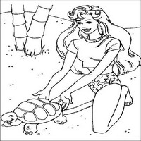Раскраски с Барби (Barbi) и ее друзьями - Барби с черепахой