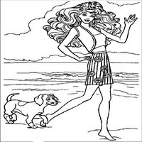 Раскраски с Барби (Barbi) и ее друзьями - Барби гуляет по пляжу