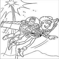Раскраски с героями из мультфильма История игрушек (Toy Story) - Базз Лайтер и Вуди летят