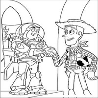 Раскраски с героями из мультфильма История игрушек (Toy Story) - Базз Лайтер и Вуди, рукопожатие