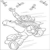 Раскраски с героями из мультфильма История игрушек (Toy Story) - Базз Лайтер скачет на Булзае
