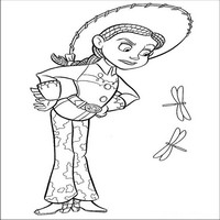 Раскраски с героями из мультфильма История игрушек (Toy Story) - Джесси и стрекозы