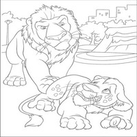 Раскраски с героями из мультфильма Большое путешествие (The Wild) - встреча со львом