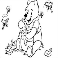 Раскраски с героями из мультфильма Винни-Пух (Winnie-the-Pooh) - пчелы летят на мед