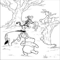 Раскраски с героями из мультфильма Винни-Пух (Winnie-the-Pooh) - кролик ведет друзей