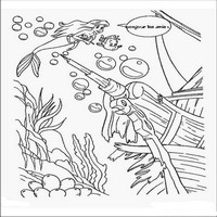 Раскраски с героями из мультфильма Русалочка (The Little Mermaid) - у затонувшей лодки