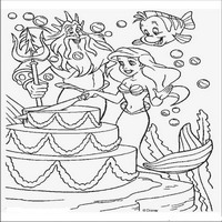 Раскраски с героями из мультфильма Русалочка (The Little Mermaid) - торт