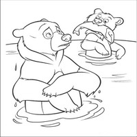 Раскраски с героями из мультфильма Братец медвежонок (Brother Bear) - рыбалка