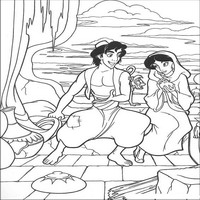 Раскраски с героями из мультфильма Алладин (Alladin) - Алладин и Жасмин в трущебах