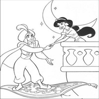 Раскраски с героями из мультфильма Алладин (Alladin) - свидание под луной