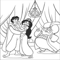 Раскраски с героями из мультфильма Алладин (Alladin) - парочка и отец