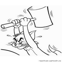 Раскраски с героями из мультфильма Том и Джерри (Tom and Jerry) - Том с молотком