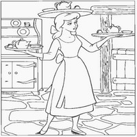 Раскраски с героями из мультфильма Золушка (Cinderella) - Золушка подает завтрак
