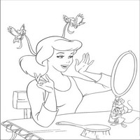 Раскраски с героями из мультфильма Золушка (Cinderella) - Золушка у зеркальца