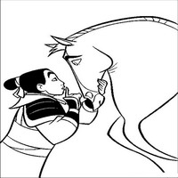 Раскраски с героями из мультфильма Мулан (Mulan) - Мулан уводит коня