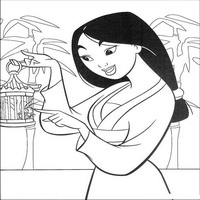 Раскраски с героями из мультфильма Мулан (Mulan) - Мулан с кузнечиком