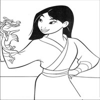 Раскраски с героями из мультфильма Мулан (Mulan) - Мулан разговаривает с Мушу