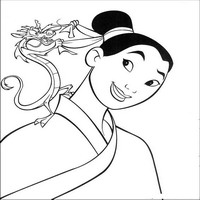 Раскраски с героями из мультфильма Мулан (Mulan) - Мушу заплетает Мулан