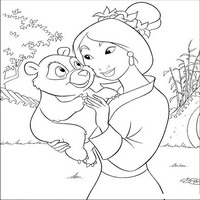 Раскраски с героями из мультфильма Мулан (Mulan) - Мулан с пандой