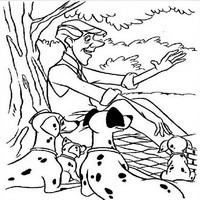 Раскраски с героями из мультфильма 101 долматиец (101 Dalmatians) - Хозяин с собаками на природе