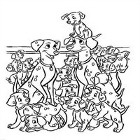 Раскраски с героями из мультфильма 101 долматиец (101 Dalmatians) - семья вместе
