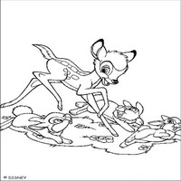 Раскраски с героями из мультфильма Бемби (Bambi) - Бэмби с зайчивами