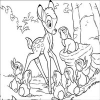 Раскраски с героями из мультфильма Бемби (Bambi) - Бэмби разговаривает с зайчатами