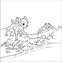 Раскраски с героями из мультфильма Бемби (Bambi) - Бэмби и лягушонок