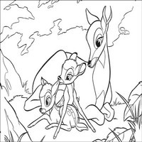 Раскраски с героями из мультфильма Бемби (Bambi) - мама с оленятами