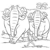 Раскраски с героями из мультфильма Книга джунглей (The Jungle Book) - Слоны и Маугли