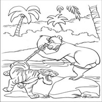 Раскраски с героями из мультфильма Книга джунглей (The Jungle Book) - Балу дерется с Шерханом