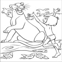 Раскраски с героями из мультфильма Книга джунглей (The Jungle Book) - объятия с Багирой