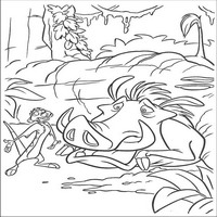 Раскраски с героями из мультфильма Король лев (The Lion King) - Тимон и Пумба прячутся