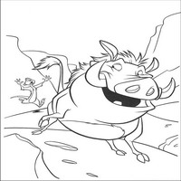 Раскраски с героями из мультфильма Король лев (The Lion King) - Пумба бежит от Тимона