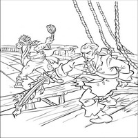 Раскраски с героями из фильма Пираты Карибского моря (Pirates of the Caribbean) - Уилл Тёрнер драка на корабле
