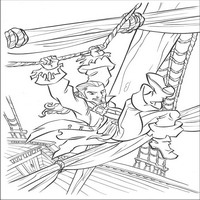 Раскраски с героями из фильма Пираты Карибского моря (Pirates of the Caribbean) - Уилл прыгает на корабле