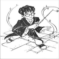 Раскраски с героями из фильмов о Гарри Поттере (Harry Potter) - Гарри с волшебной палоской