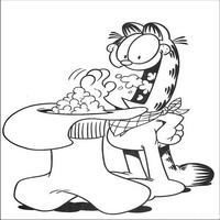 Раскраски с героями по мотивам фильма Гарфилд (Garfield) - Гарфилд с кашей