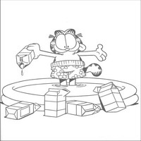 Раскраски с героями по мотивам фильма Гарфилд (Garfield) - молочная ванна