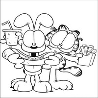 Раскраски с героями по мотивам фильма Гарфилд (Garfield) - Гарфилд с едой