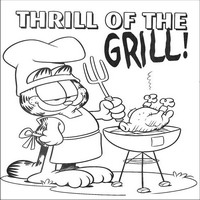 Раскраски с героями по мотивам фильма Гарфилд (Garfield) - Гарфилд готовит курицу гриль