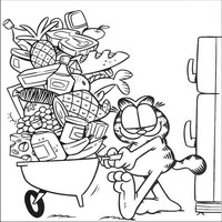 Раскраски с героями по мотивам фильма Гарфилд (Garfield) - Гарфилд с тележкой в магазине