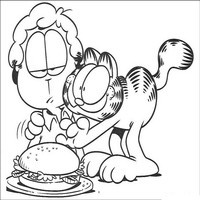 Раскраски с героями по мотивам фильма Гарфилд (Garfield) - Гарфилд хочет украсть гамбургер