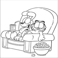 Раскраски с героями по мотивам фильма Гарфилд (Garfield) - Гарфилд в кресле