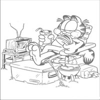 Раскраски с героями по мотивам фильма Гарфилд (Garfield) - Гарфилд у телевизора